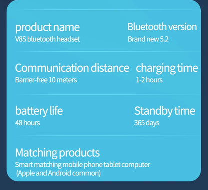 New V8S Business Bluetooth Headset with LED Digital Display HD Mic Car Driving hands-free Call Sports Music Long Standby Earphon - Universal Market