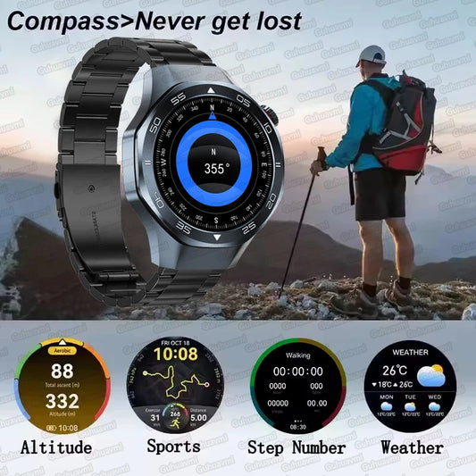 2025New Upgraded Outdoor Sport GPS Smart Watch Men 1.53" HD AMOLED Screen GPS track Heart Rate Bluetooth Call Compass SmartWatch
