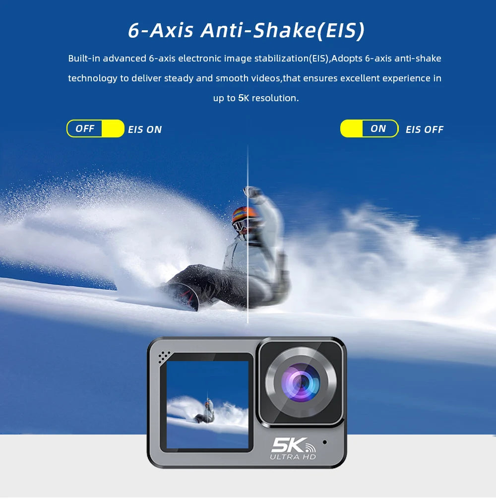Action Camera F6W Wireless Mic 5K 4K60FPS 48MP 2.2" Touch LCD EIS Dual Screen Wi-Fi 170D Waterproof 30M 8X Zoom Sports Camera
