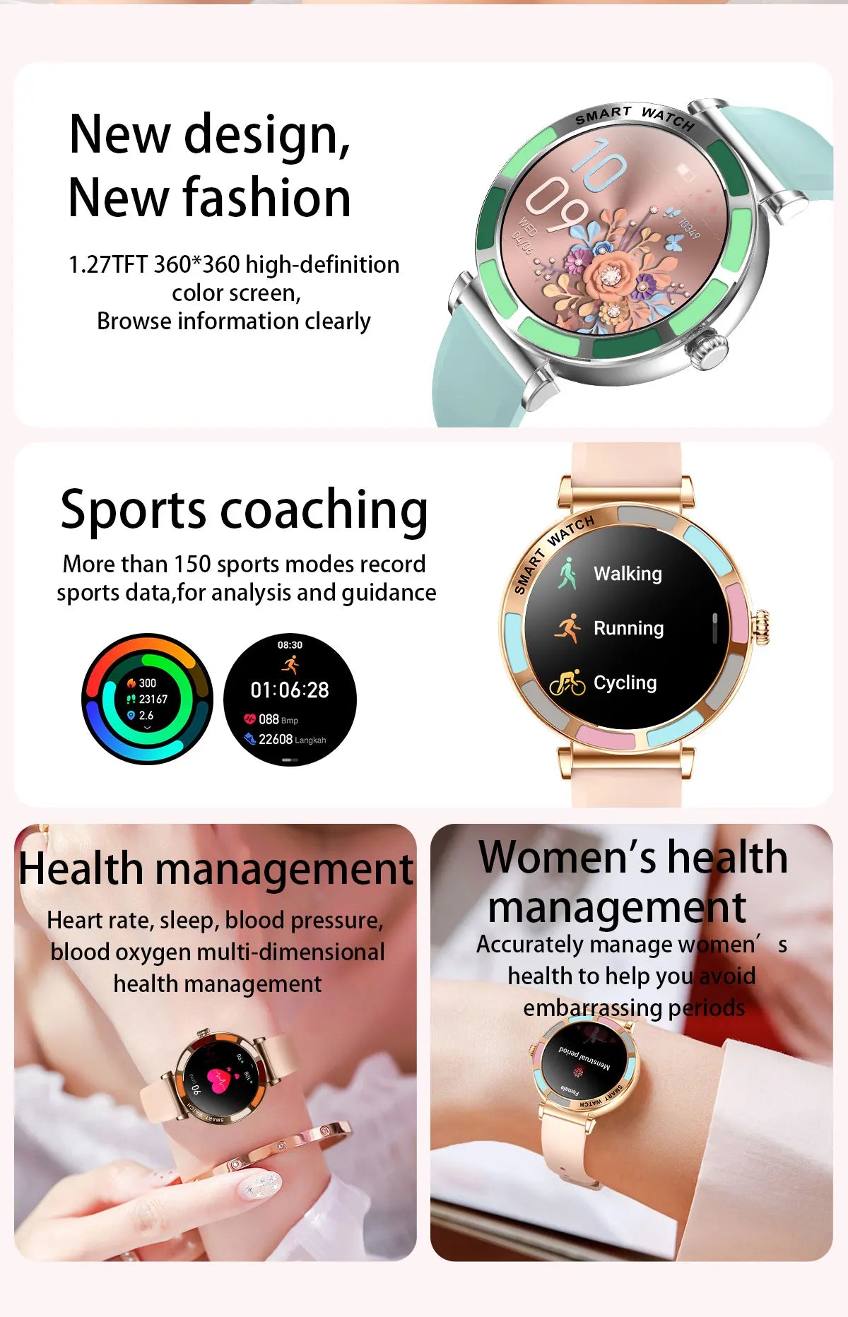 Time Owner Smart Watch 2025 Woman Bluetooth Call Watch Health Monitoring AI Voice Exercise Fitness Tracker Ladies smartwatch