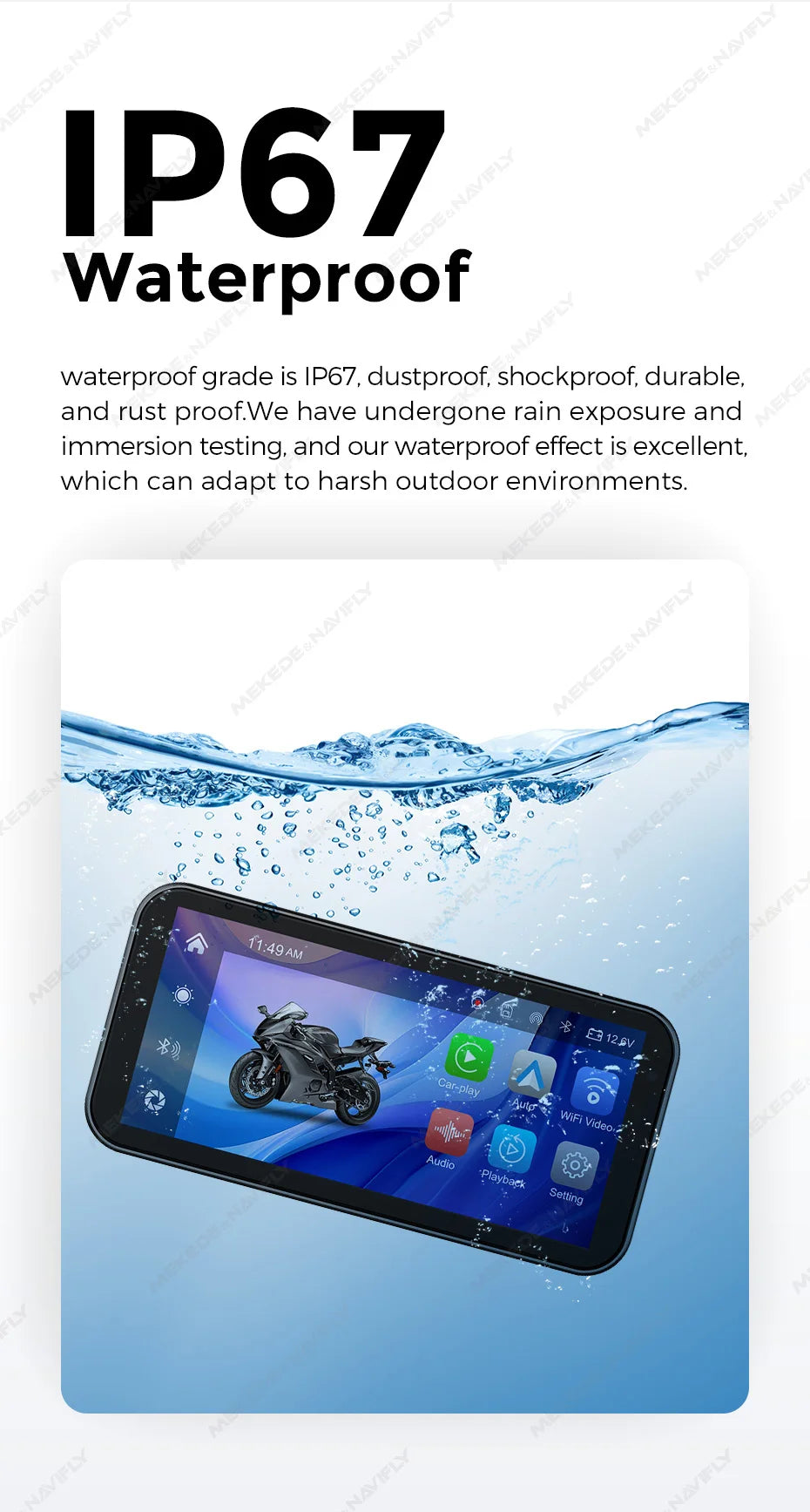 Portable 6.25 inch IP67 Waterproof Motorcycle GPS Navigation Wireless Carplay Android Auto DVR Drive Recorder Moto Monitor WIFI - Universal Market