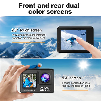 G9SE Action Camera 5K30fps 4K60fps 50MP 2.0 Touch LCD EIS DVR Webcam Dual Screen Wi-Fi 170D Waterproof 30M 5X Zoom Sports Camera
