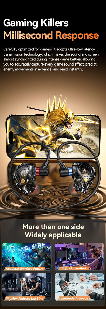 NEW 8D Surround Sound Gaming Earphones Type C&3.5mm Wired In Ear Earbuds Headphones Sports Gamer Headset for Samsung With HD Mic - Universal Market