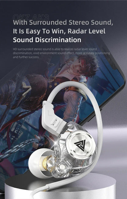 QKZ AK3 FiLe Wired Earphone with Microphone HiFi Music Monitor Bass Headphones Noise Cancelling Headset For Sport Gaming Earbuds - Universal Market