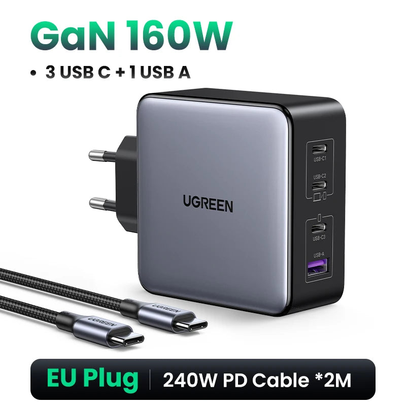 UGREEN 160W GaN Charger PD3.1 Type C For Macbook Pro Laptop USB Fast Charger QC4.0 3.0 Quick Charge For iPhone 17 Xiaomi Tablet
