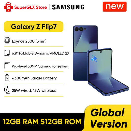 2025 New Samsung Galaxy Z Flip7 Foldable AI Smartphone Exynos 2500 6.9" Dynamic AMOLED Display 50MP Camera for Selfies 4300mAh