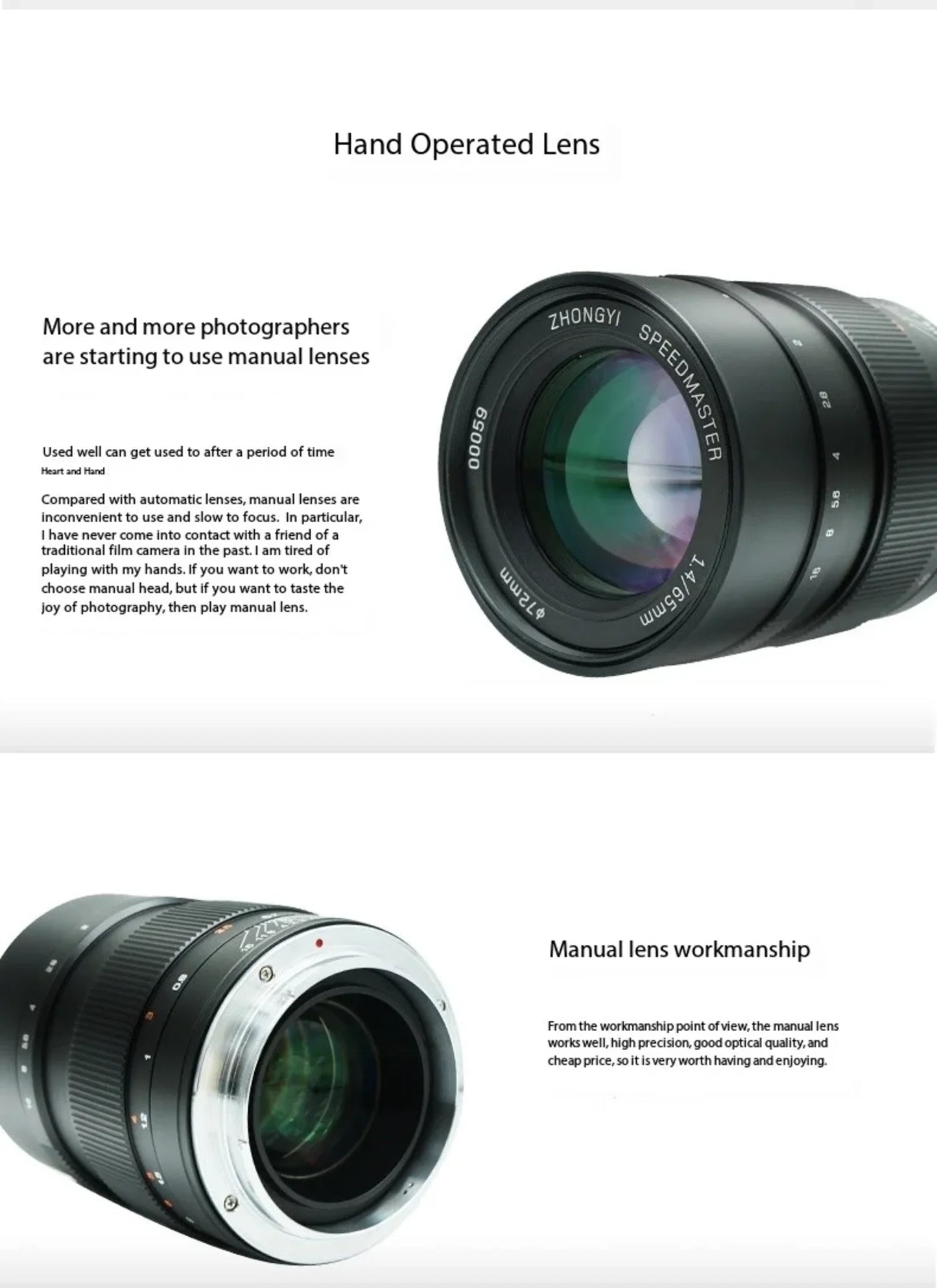 Zhongyi Optics 65mm F1.4 Camera Lens Medium Format Large Aperture Manual Focus Lens For Fuji GFX Hasselbl XCD Mount Cameras