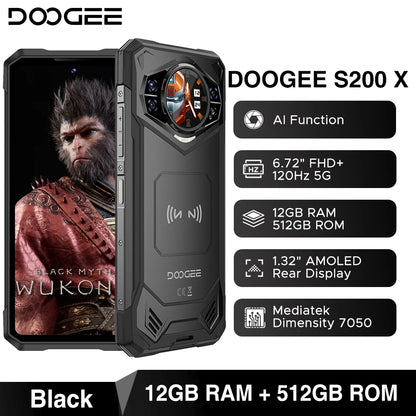 Global Version DOOGEE S200 5G Rugged Phone 12GB +256GB 6.72" Display 100MP AI Main Camera 10100mAh Mobilephone Android 14 NFC