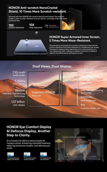 RU Express Global Version Honor Magic V3 5G Foldable LTPO OLED 120Hz Display 7.92" 50MP Camera Snapdragon 8 Gen 3 5150mA 66W NFC