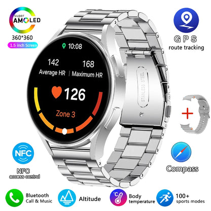 2025 New Bluetooth Call Smart Watch 7 Classic Men AMOLED HD Screen AI Voice Assistant Bluetooth Call NFC GPS Smartwatch Women