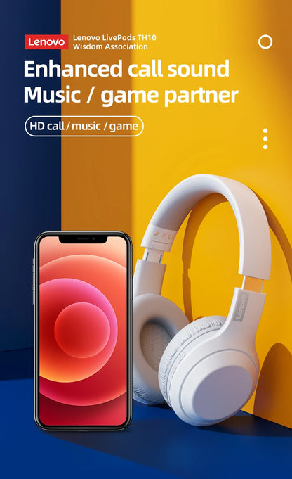 Lenovo TH10 Wireless Bluetooth Headset HIFI Stereo Earphones Foldable Over Ear Earbuds Sports Game Headphones with Microphone - Universal Market