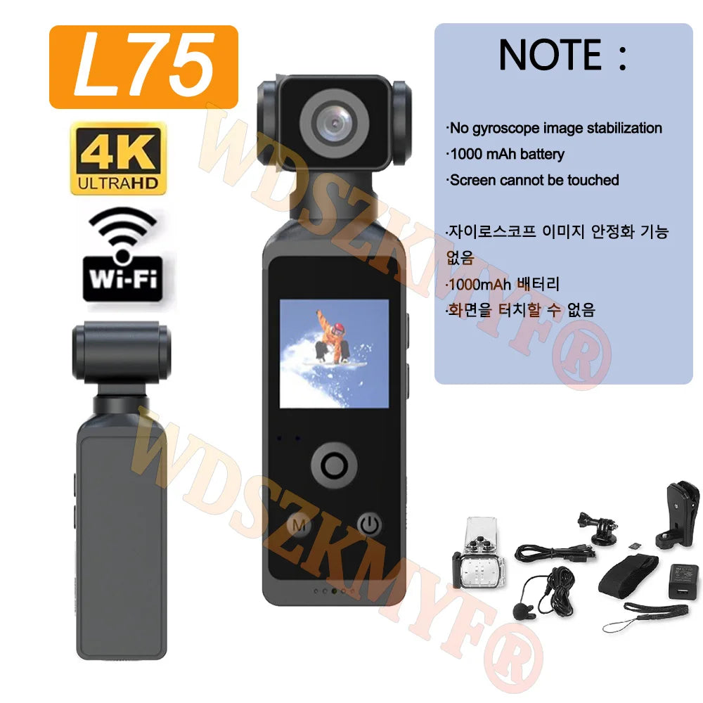 Real 4K Touchscreen Pocket Camera WIFI Outdoor DV 180°Rotatable UHD Anti-shake Bodycam Sports Action Portable Security Recorder