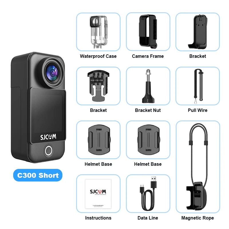 SJCAM C300 Action Camera Long Battery Life 4K 30FPS Six-Axis Gyroscope Anti-Shake Sport Cam 5G WiFi 30M Waterproof Easy To Carry