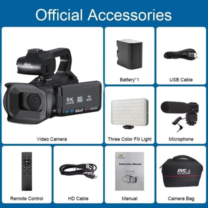 6K Professional Video Camera for Photography 18X Digital Zoom Night Vision Vlogging Camera 64MP WiFi Livestream Webcam Camcorder - Universal Market
