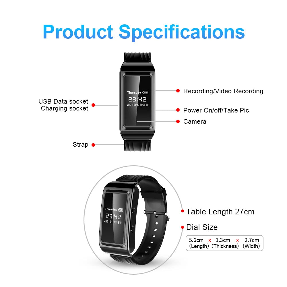 Mini Camera Watch Voice Video Recorder 1080P HD DV Professional Digital Bracelet Dictaphone Sound Small Micro For Home Secure - Universal Market