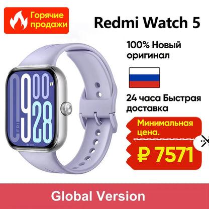 Global Version Xiaomi Redmi Watch 5 Bluetooth Calling Ultra-large 2.07" Square AMOLED Display 24 Days Battery Built-in GNSS 5ATM