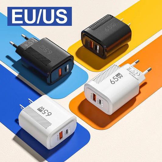 65W GaN Fast Charging USB Type C Charger US/EU Plug PD 3.0 Quick Charge Wall Charger For Phone Adapter For iPhone Huawei Samsung