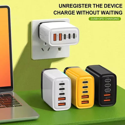 Xiaomi 240W QC3.0 PD 5 Ports GaN Fast Charger EU/US Plug Phone Charging Head Adapter with LED Light for iPhone Samsung Xiaomi