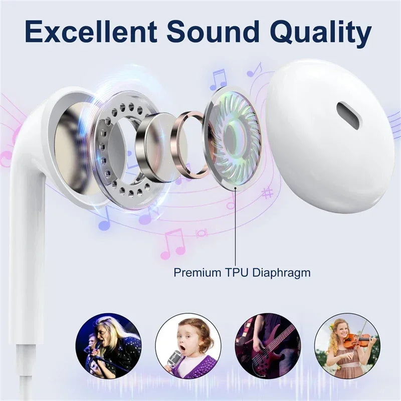 Original Headphones For Apple iPhone 16 15 14 13 11 12 Pro Max Plus In-ear Lightning 3.5MM Wired Bluetooth Earphones Accessories - Universal Market