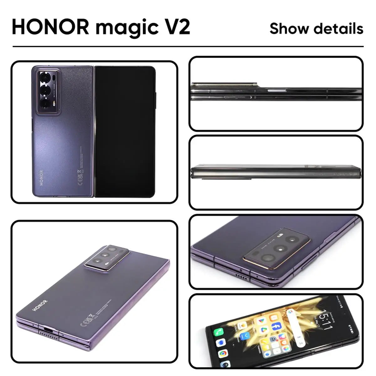 Honor Magic V2 5G Foldable LTPO Global Version 7.92"  OLED 120Hz Display Snapdragon 8 Gen 2 66W SuperCharge 5000mAh Battery NFC