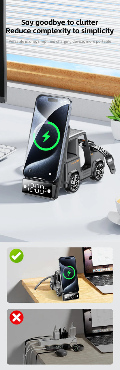 2025 September New Design Double Coil Design Forklift Wireless Charger 6 in 1 Phone Wireless Charger for iPhone Earphone Watch