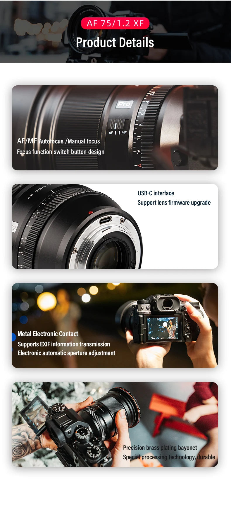 Viltrox 75mm F1.2 pro AF Auto Focus Large Aperture Lens for Fujifilm XF mount Camera for Fuji X X-T4 T100 X-H2S XT30 X-Pro3 - Universal Market