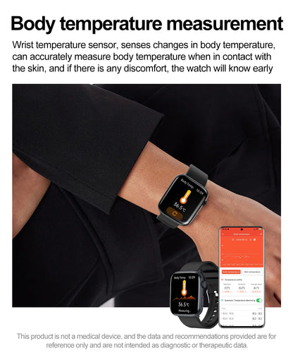 2025 AI Diagnosis NFC Smart Watch Women 1.85 inch AMOLED Blood pressure Heart Rate Temperature BT call Smartwatches Men For IOS