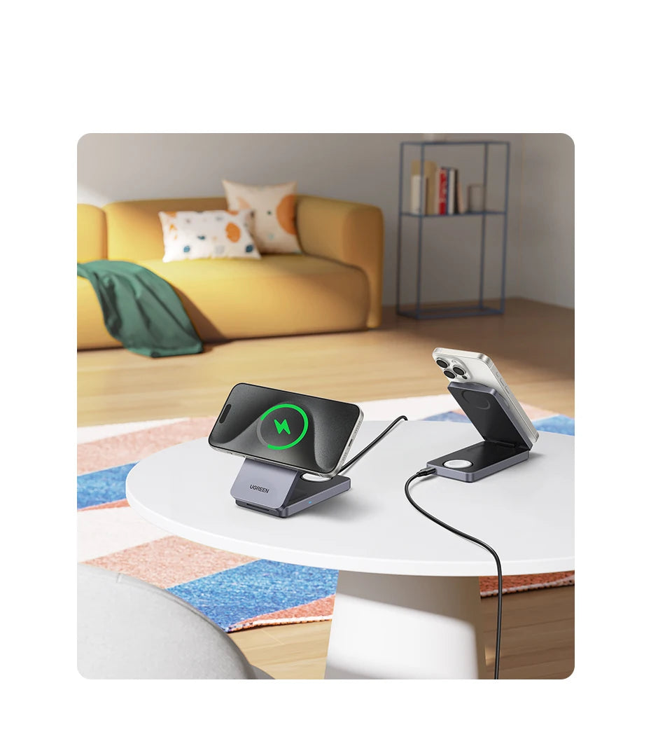 UGREEN 3-in-1 MFi 15W MAX Magnetic Wireless Charger Qi2 Charging Stand For iPhone 16 17 Pro Max For MagSafe Fast Charger