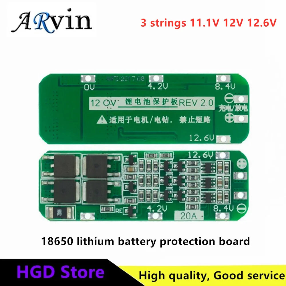 3 strings of 11.1V 12V 12.6V 18650 lithium battery protection board can start the drill with 20A current - Universal Market