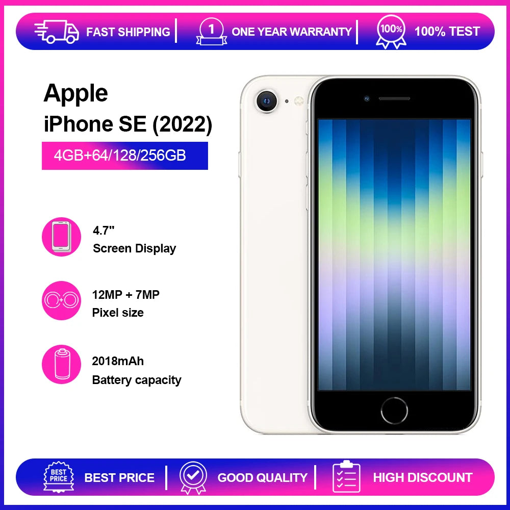 Apple iPhone SE (2022) 4GB RAM 64/128/256GB ROM Original Unlocked 4.7" Retina IPS LCD  NFC 5G Cell Phone Fast Shipping - Universal Market