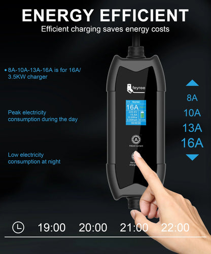feyree EV Charger Portable 3.5kW Tesla NACS Charger Plug 1.8" LCD Screen with Set Delay Schedule Charging Station for Tesla Cars