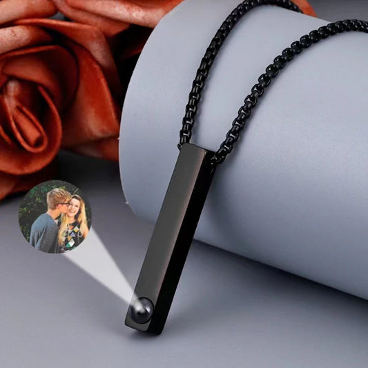 Custom Projection Photo Bar Necklace Personalized Memorial Gift For Him Dad Boyfriend Custom Birthday Anniversary Gifts Jewelry - Universal Market