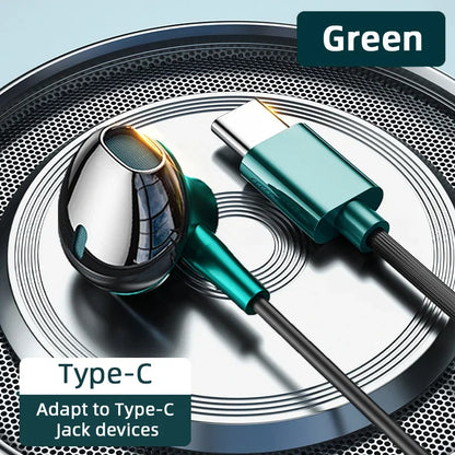USB Type C Headphone HiFi Bass Stereo Volume Control Mic 3.5mm Wired Earbuds For Galaxy S24 S23 S22 S21 Ultra iPhone 15 Pro Max - Universal Market
