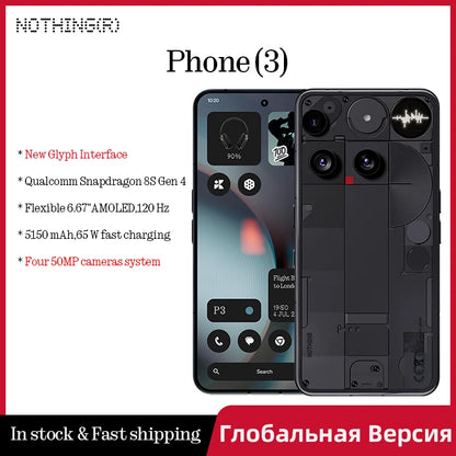 Global Version Nothing Phone (3) Qualcomm Snapdragon 8S Gen 4 6.77 AMOLED 120Hz Triple 50MP Camera 3 mics