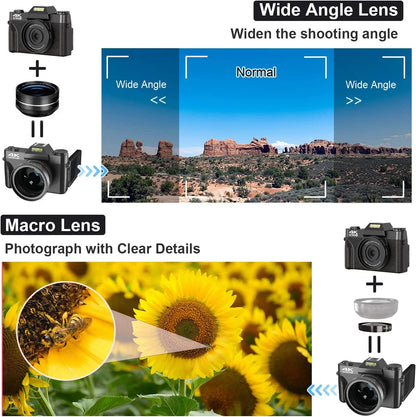 4K Compact Digital Photography Camera 16X 48MP Electronic Image Stabilization vlog Tiktok Ins Youtube Camcorder 3" Flip Screen - Universal Market