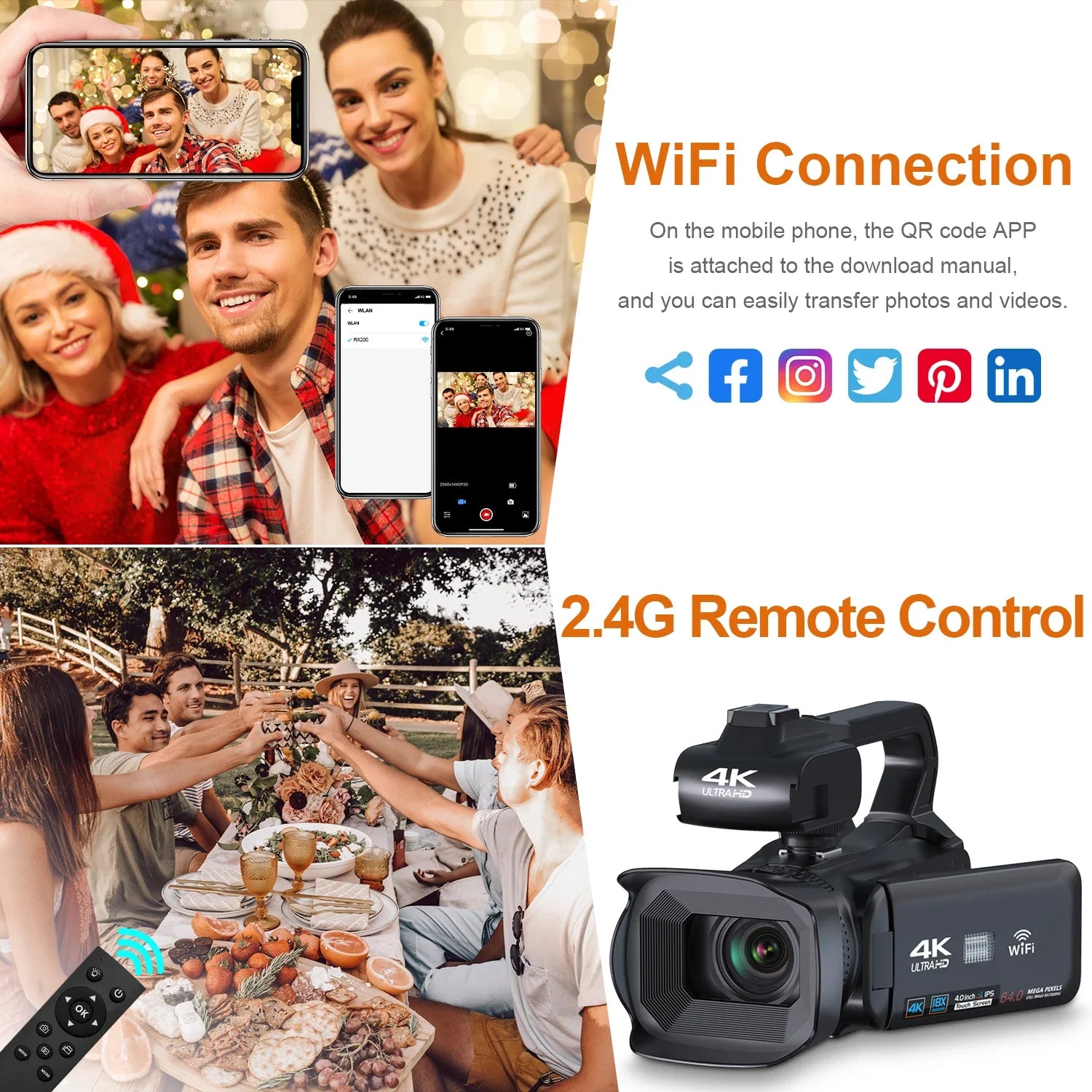 6K Professional Video Camera for Photography 18X Digital Zoom Night Vision Vlogging Camera 64MP WiFi Livestream Webcam Camcorder - Universal Market