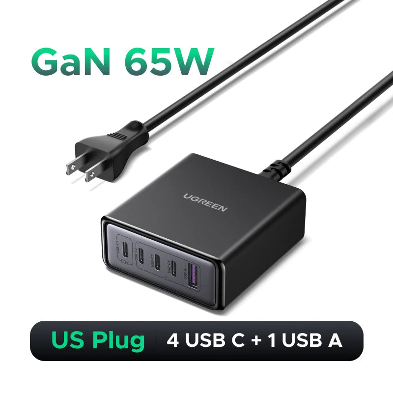 UGREEN 65W GaN Charger PPS QC4.0 PD3.0 5 IN 1 Desktop Charging Station For Phone 16 15 14 Pro Xiaomi Samsung Tablet Macbook Air