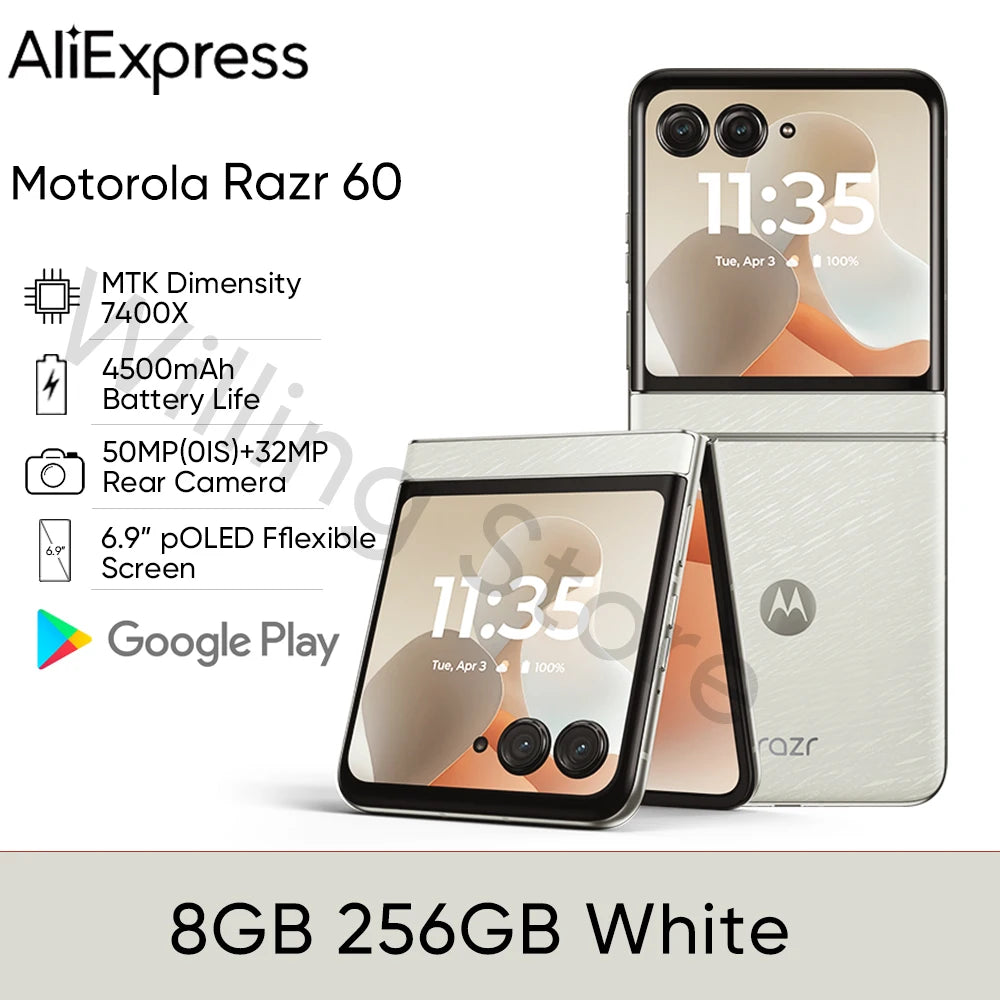Original Motorola Moto razr 60 5G razr60 SmartPhone 6.9 inch PLOED MTK Dimensity 7400X 50MP 4500mAh Foldable Phone 50MP Camera