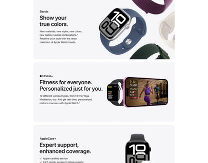 Apple Watch Series 10 GPS Smartwatch with Aluminium Case with Sport Band Water Resistant Always-On Retina Display