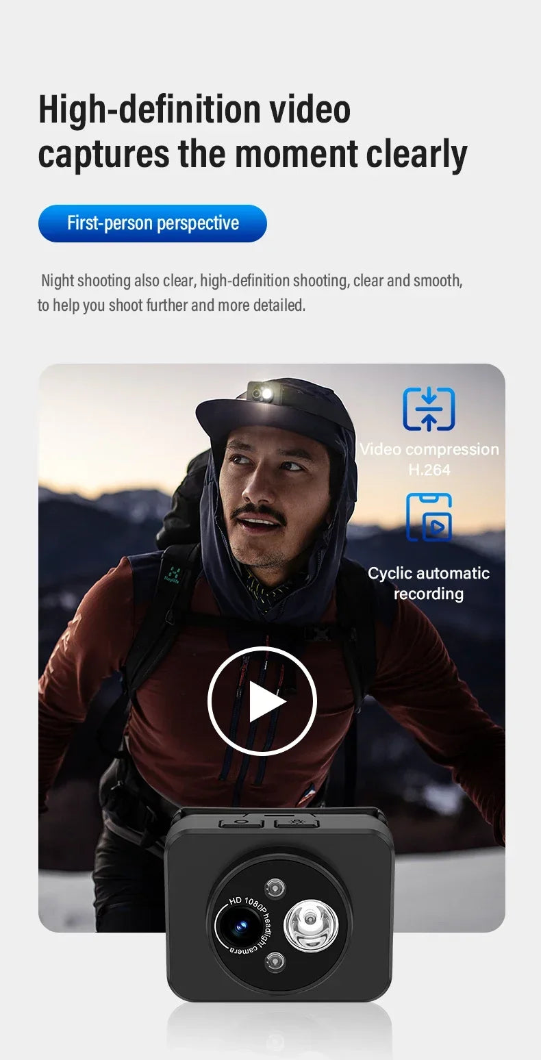 2MP Sport Action Camera Headlight First Perspective Built-in 1000mAh Battery Video Recorder Smart Wave Hand Induction Action Cam