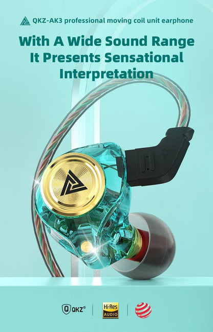 QKZ AK3 FiLe Wired Earphone with Microphone HiFi Music Monitor Bass Headphones Noise Cancelling Headset For Sport Gaming Earbuds - Universal Market