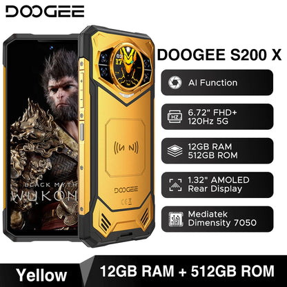 Global Version DOOGEE S200 5G Rugged Phone 12GB +256GB 6.72" Display 100MP AI Main Camera 10100mAh Mobilephone Android 14 NFC