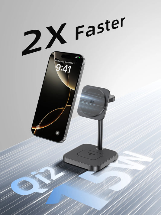 LULULOOK Qi2 3 in 1 Wireless Charging Station,Aluminum 15W Fast Mag-Safe Charger Stand for iPhone 17 16 15 14,5W for Apple Watch