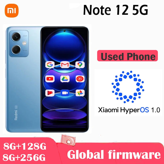 Global Rom Xiaomi Redmi Note 12 5G Smartphone HyperOS 1.0 6.67'' GOLED Display 120Hz Snapdragon 4 Gen1 48MP  33W used phone