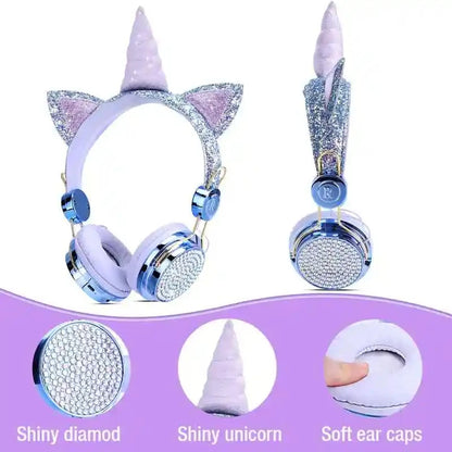 RGB Unicorn Kids Wireless Headphones With Mic Music Stereo Earphone Cute Unicorn Control RGB Light Headset Girls Kids Gift - Universal Market
