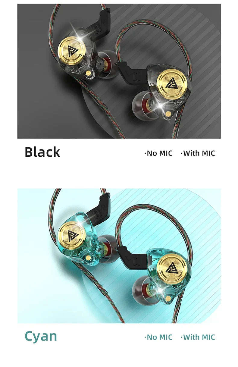QKZ AK3 FiLe Wired Earphone with Microphone HiFi Music Monitor Bass Headphones Noise Cancelling Headset For Sport Gaming Earbuds - Universal Market