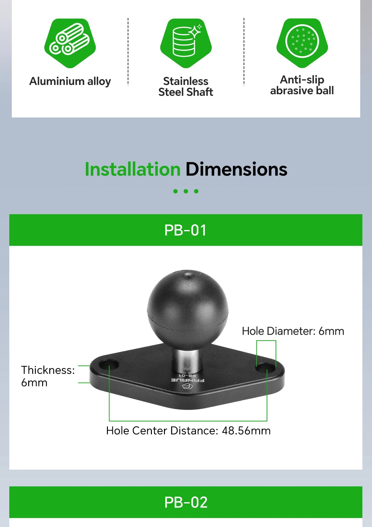 FANAUE 1 Inch Ball Adapter Aluminum alloy 25/20/17mm Diamond Ball Base, Square Ball Base Compatible with RAM Mounts Arm
