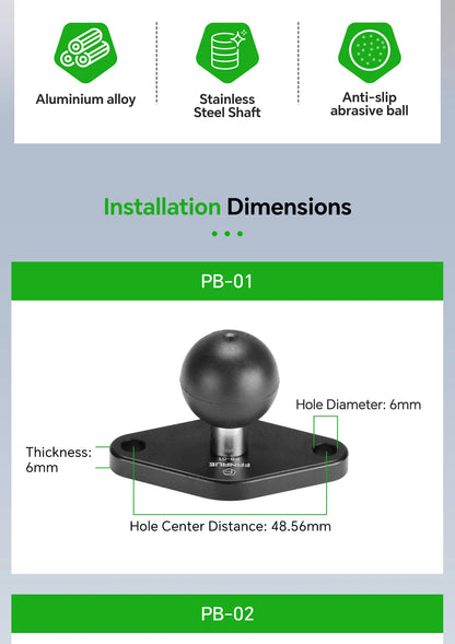 FANAUE 1 Inch Ball Adapter Aluminum alloy 25/20/17mm Diamond Ball Base, Square Ball Base Compatible with RAM Mounts Arm