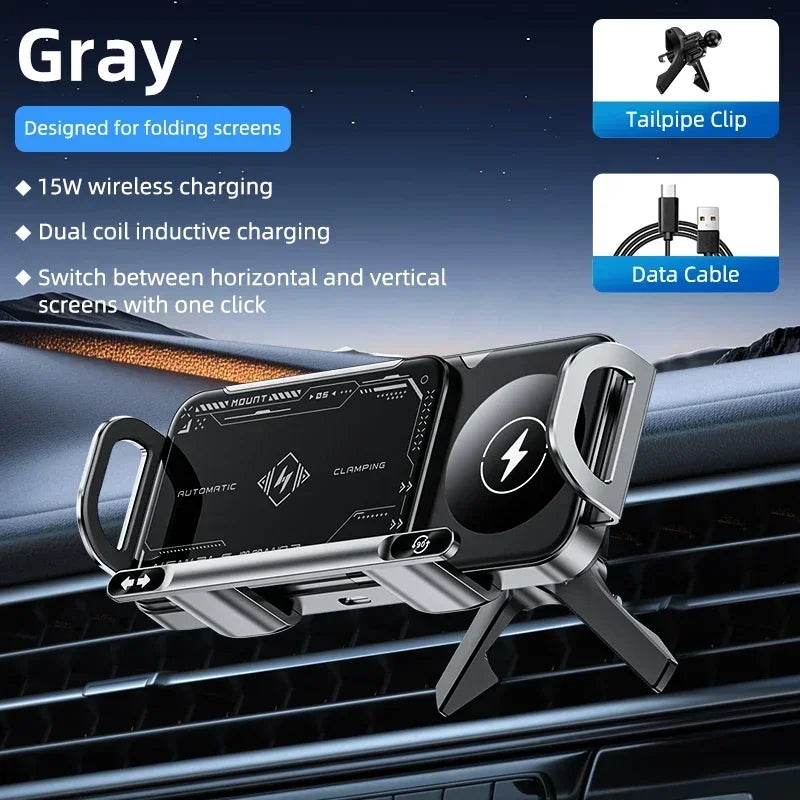 Wireless Car Charger Mount Holder for Samsung Galaxy Z Fold 7 6 5 4 3 2 Fast Charging Phone Holder for iPhone 17 16 15