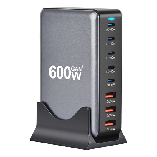 New 600W GaN Fast Charge 3.0 USB Type C Fast Charger with 8 Ports, 5C3A PD Charger for Phones and Tablets, Portable Design